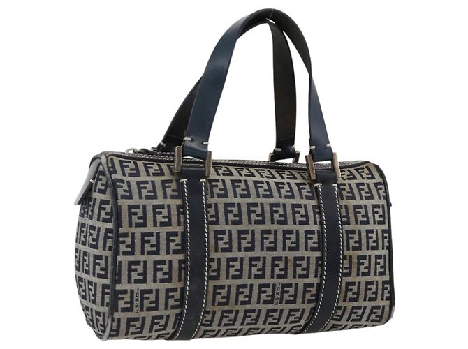 Bolso de mano de lona Zucchino FENDI azul marino plata Auth LNZ205