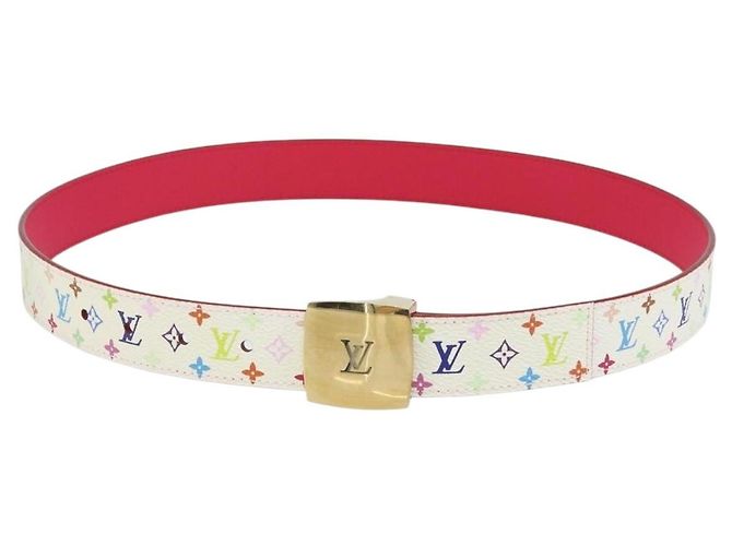LOUIS VUITTON Monogramm Multicolor Gürtel Quadrat Weiß LV Auth ki6477