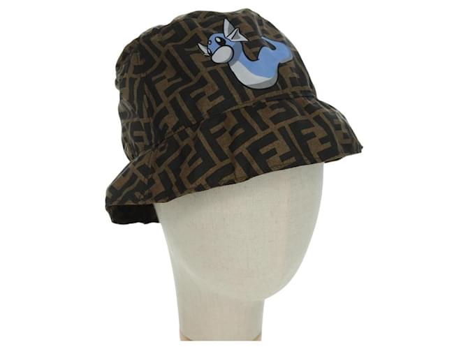 Sombrero FENDI Zucca de lona Bucket FENDIxFRGMTxPOKEMON Negro Marrón Auth 166953SM Castaño 