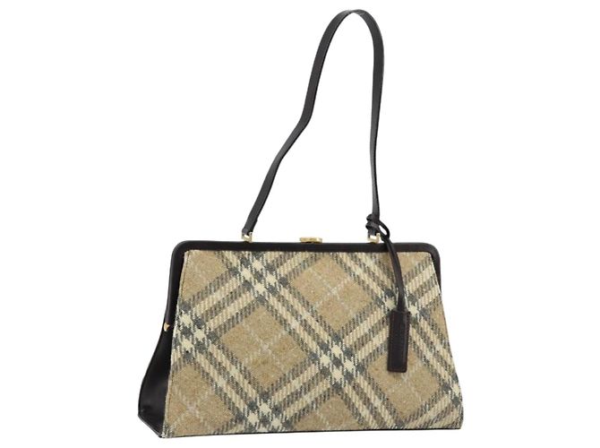 Borsa a Spalla Burberry Nova Check Lana Beige Oro Auth LNZ061A D'oro