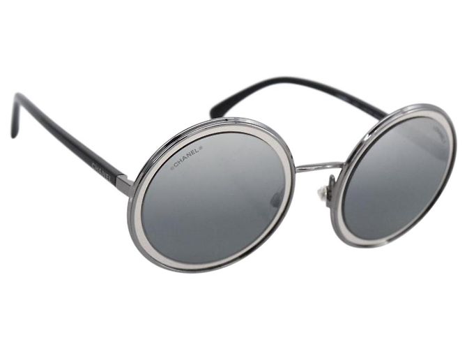 CHANEL Sunglasses metal Black CC Auth 166249V