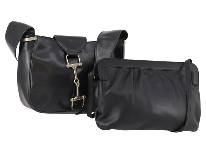 Céline Borsa CELINE in pelle 2 pezzi nera Auth ep12973 Nero