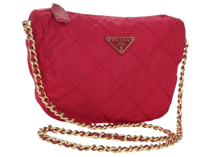 PRADA Bolsa de Ombro com Corrente Nylon Rosa Dourado Auth 166995A