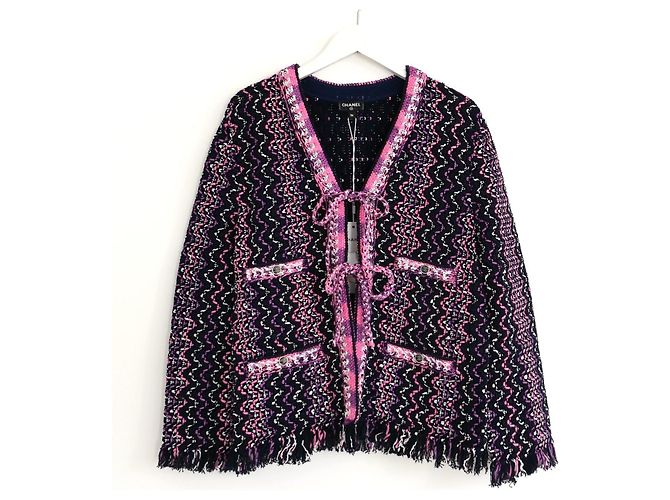 Chanel Spring 2021 Navy & Pink Knit Jacket Navy blue