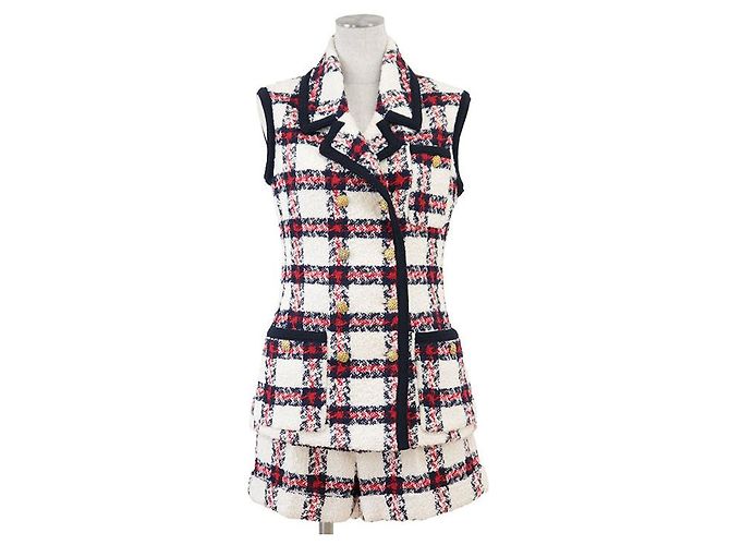 Gucci Tweed Check Wool Blend 2way Set Up Red Multiple colors Eggshell Navy blue