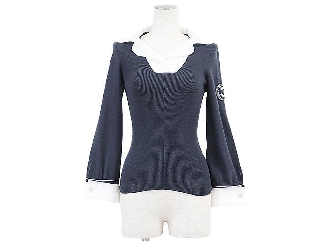 Timeless Chanel Cotton Nylon Knit Pullover Blue