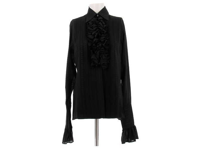 Etro Schwarze Bluse mit Rüschen vorne aus Seide