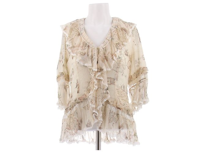 Alexander Mcqueen Camicia beige con volantini in seta e cotone
