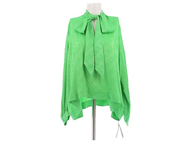 Balenciaga Camicia verde in seta con nodo