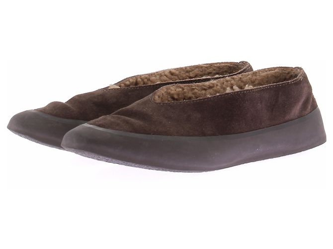 Autre Marque Ballerine marroni in camoscio e pelliccia Marrone