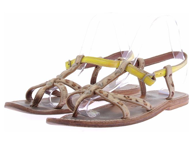Autre Marque Sandali con motivo leopardato e giallo Marrone