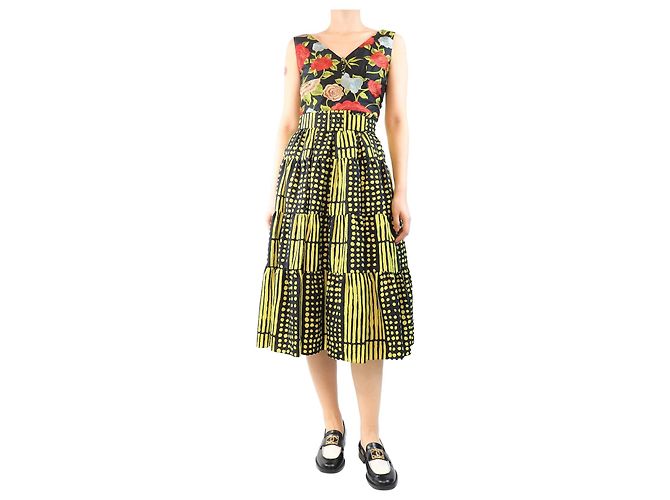 Autre Marque Vestido midi de capas amarillo y negro - talla UK 10