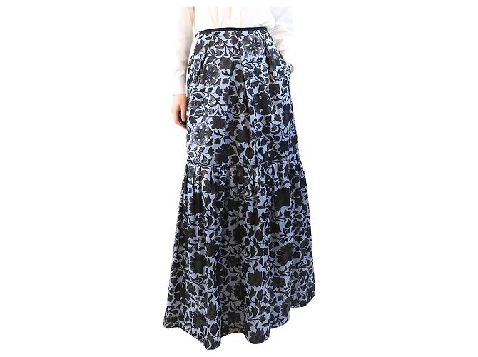Erdem Blaue Amanda Blumenmaxi-Rock - Größe UK 10