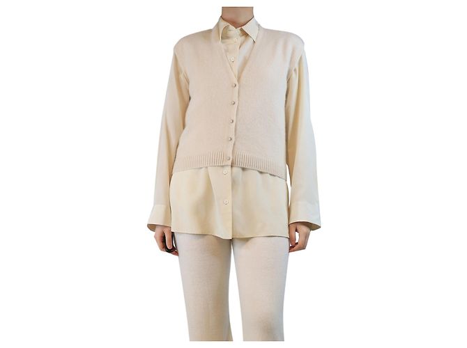Autre Marque Creme Cashmere Knopf-Down Strickweste - Größe S Roh