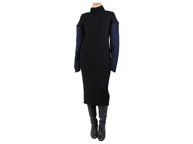 The row Schwarzes und marineblaues geripptes Strickkleid - Größe S