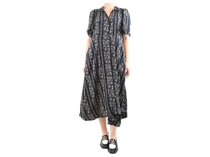 Autre Marque Vestido midi de algodón estampado negro - talla UK 12
