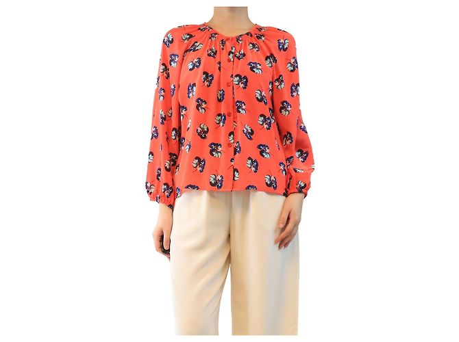 Autre Marque Rote Seidenbluse mit Blumen - Größe M