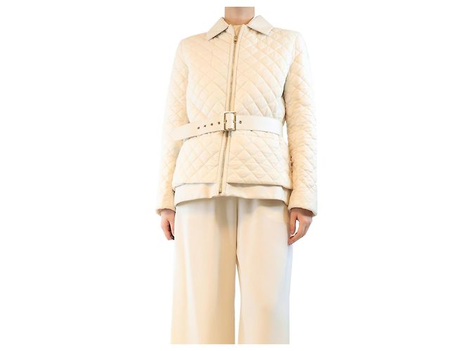 Salvatore Ferragamo Cremfarbene gesteppte Jacke - Größe UK 16 Roh