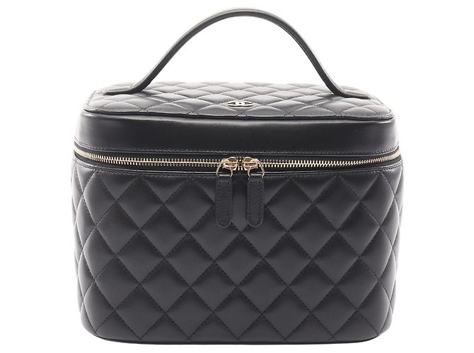 Schwarze CC Stepp-Lammleder Vanity Bag von Chanel
