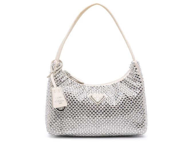 Prada White Mini Satin Crystal Re Edition 2000 Shoulder Bag