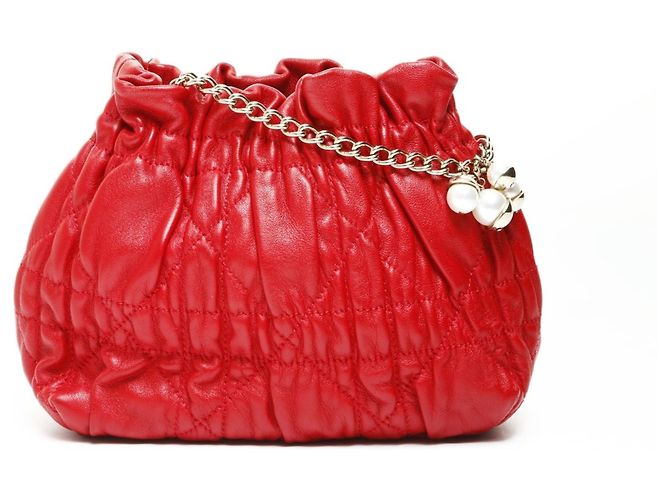 Borsa a Spalla Mini Perla Cannage Christian Dior Rosso