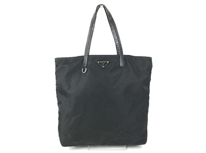 Bolsa tote com placa de logo triangular Prada Preto 