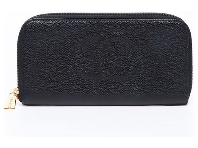Timeless CHANEL Coco Mark Caviar Leather Long Wallet Black