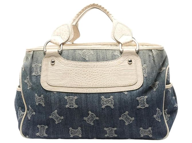 Céline Celine Boogie Macadam Denim Prägeleder Handtasche Blau