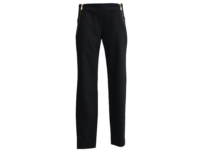Calças slim-fit em algodão preto com zíper lateral Versace