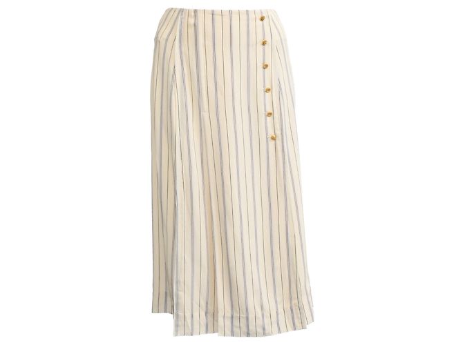 Saia midi plissada listrada em creme de seda Chloé Branco Cru