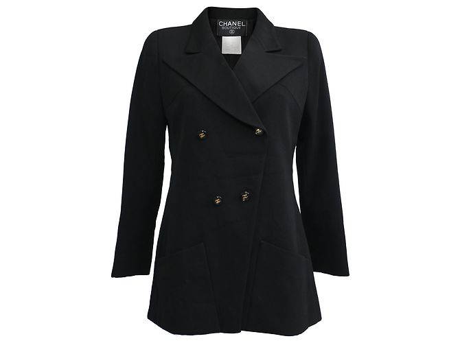 Timeless Chanel Double-Breasted Blazer in Black Wool 