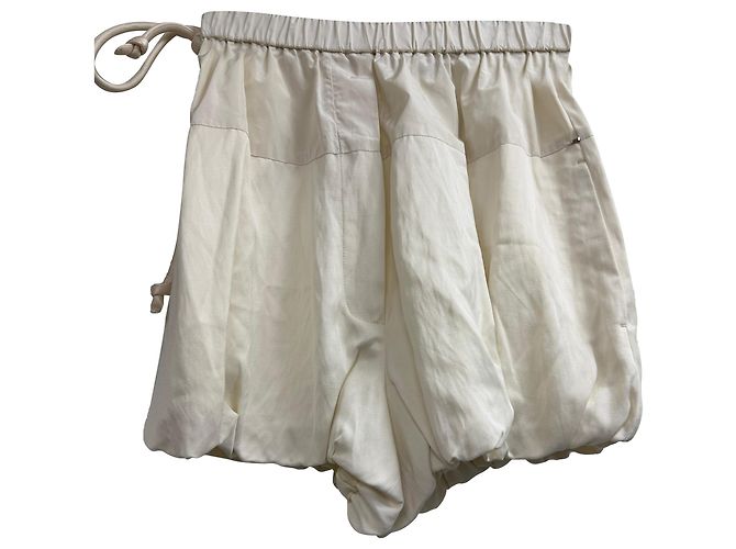 Sportmax Drawstring Puffball Shorts in White Viscose