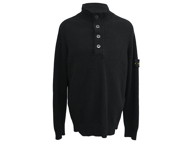 Pull en laine noir à demi-boutonnage Stone Island