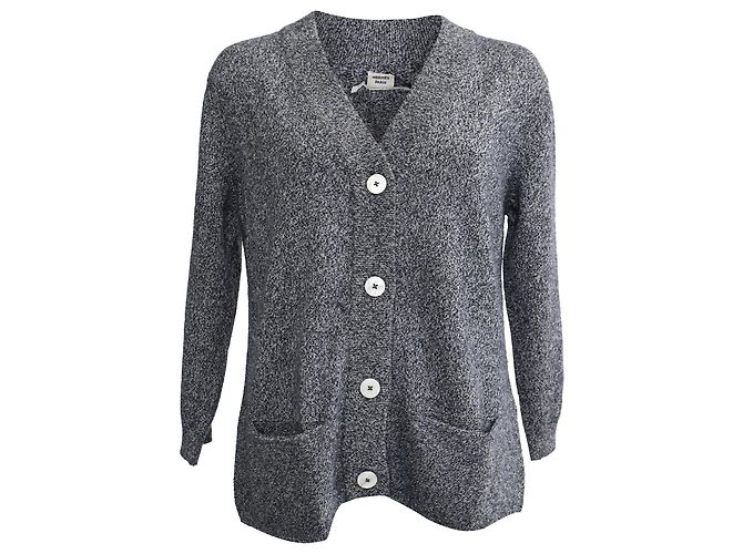 Gestrickte graue Wolljacke mit Knöpfen von Hermès