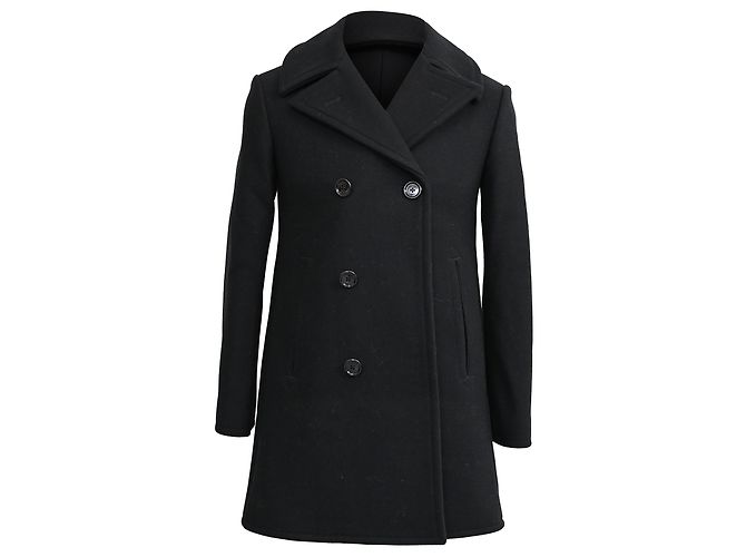 Céline Celine Double-Breasted Peacoat in Black Wool