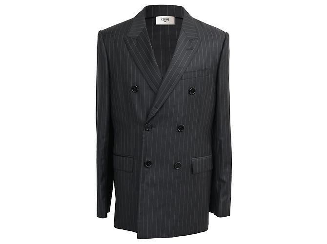 Edge Céline Celine Pinstriped Double-breasted Blazer in Black Wool