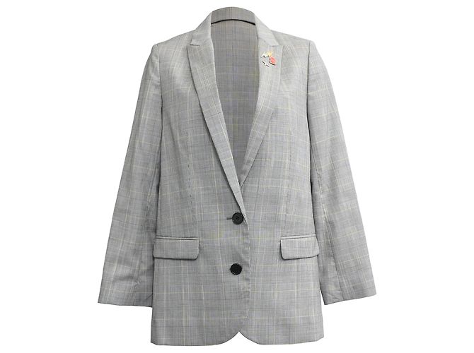 Grau Woll Einreiher Blazer mit Karomuster von Zadig & Voltaire