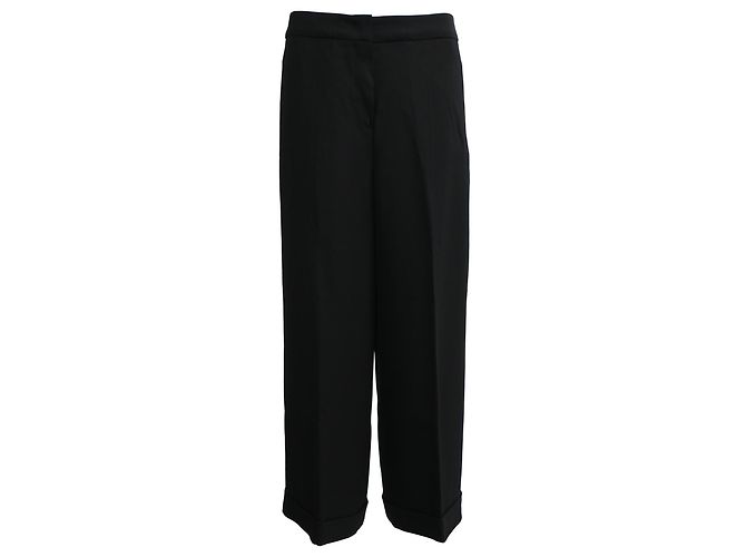 Calças retas com bainha dobrada Max Mara Studio em viscose preta Preto