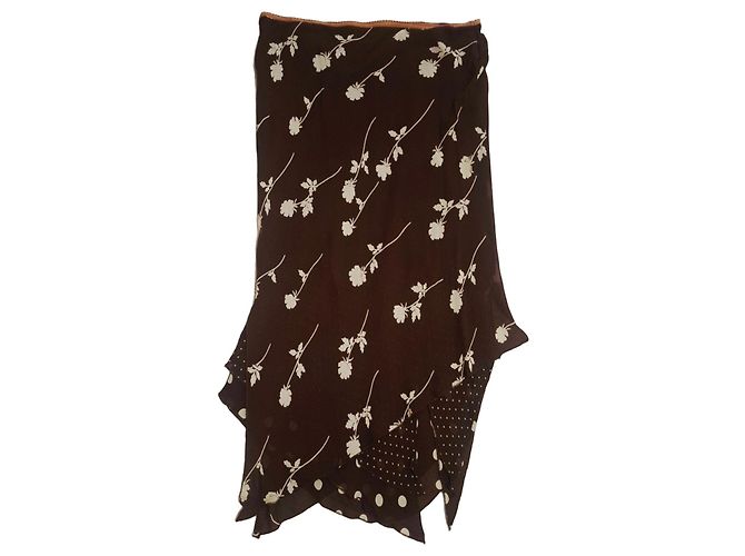 Elie Saab Gonna lunga marrone con stampa floreale e pois