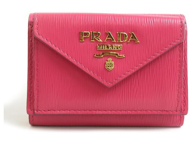 Cartera plegable de cuero rosa para mujer Prada