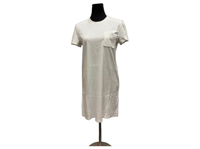 Vestido t-shirt de algodão branco Hermès Paris com bolso bordado