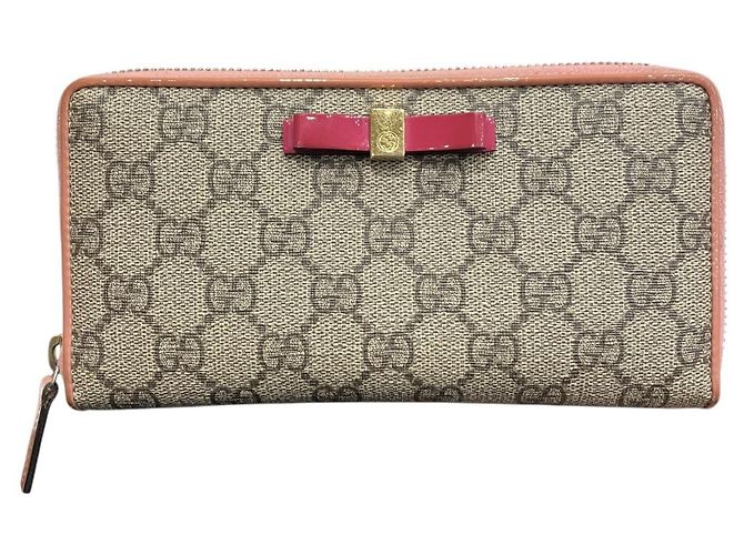 Gucci GG Supreme Canvas Long Wallet Pink Beige