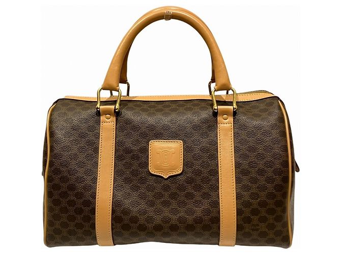 Céline Bolsa Boston Celine em couro Macadam Marrom