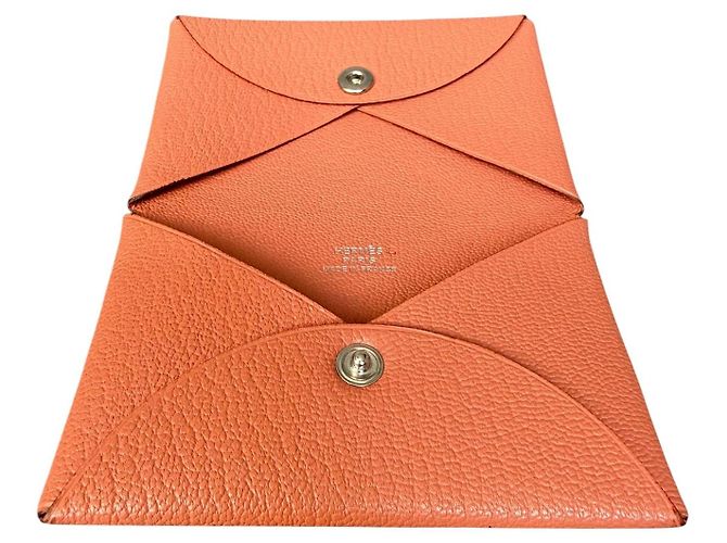 Monedero Hermès Calvi en piel de cabra rosa
