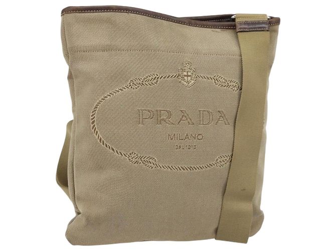 PRADA Shoulder Bag Canvas Beige Silver Auth 172784 Silvery