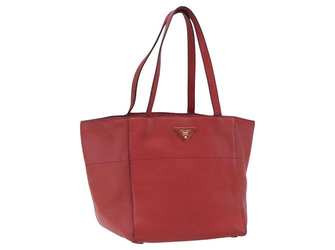 Prada Bolsa Tote de Couro Vermelha Dourada Auth mr2039 Vermelho Dourado