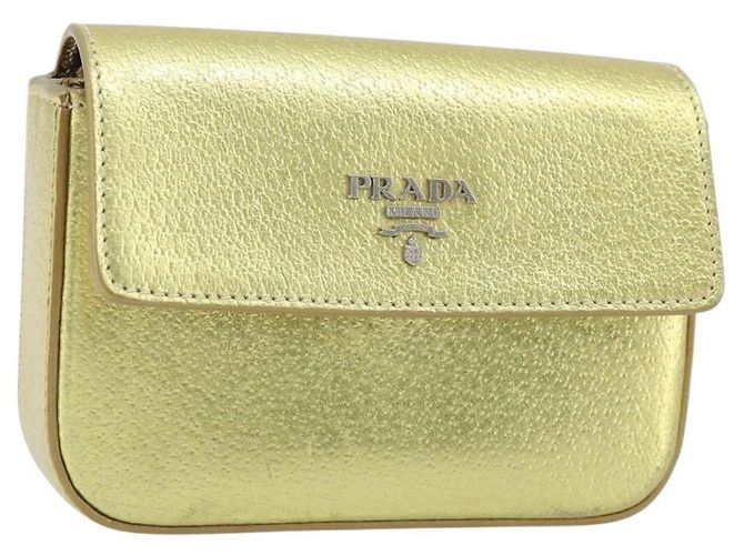 Prada Bolso de cuero dorado Auth gh1740