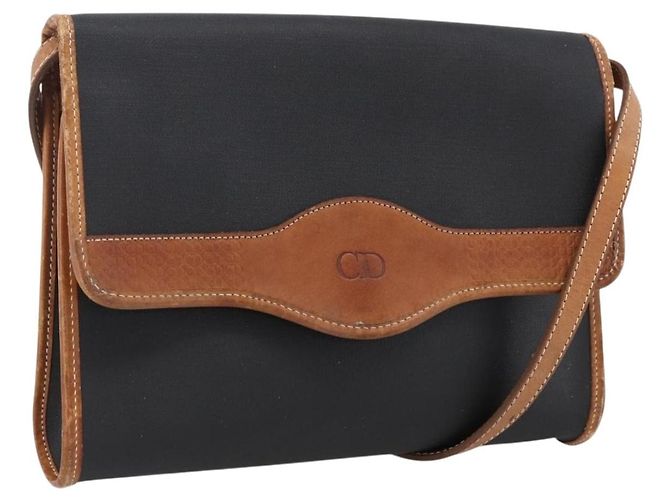 Borsa a Spalla Christian Dior Nylon Nero Oro Auth ka2697 D'oro