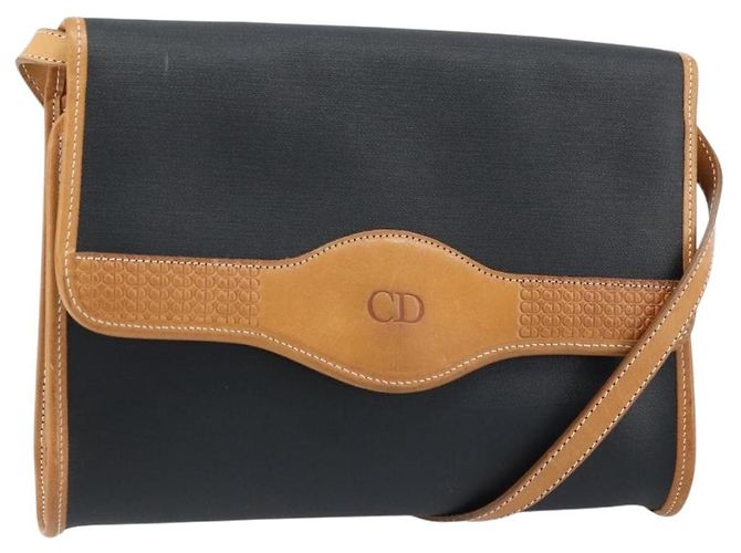 Borsa a Spalla Christian Dior Nylon Nero Oro Auth ka2831 D'oro
