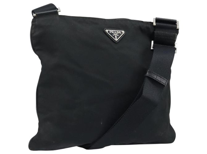 PRADA Shoulder Bag Nylon Black Silver Auth 173604 Silvery